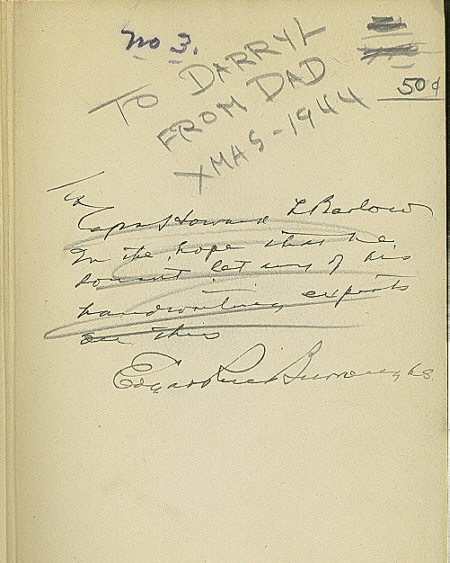 Front End Paper - Warlord of Mars inscription