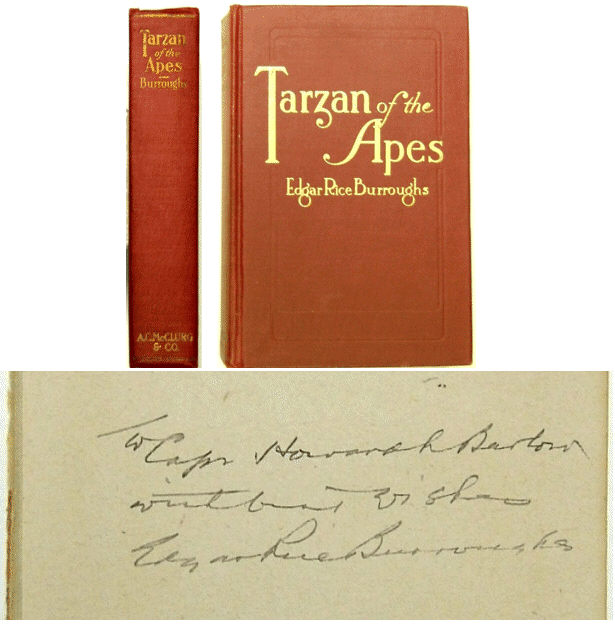 Tarzan of the Apes inscription to Barlow