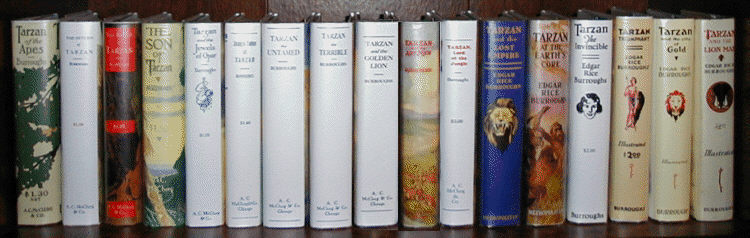 Tarzan books #1 through #17 on shelf